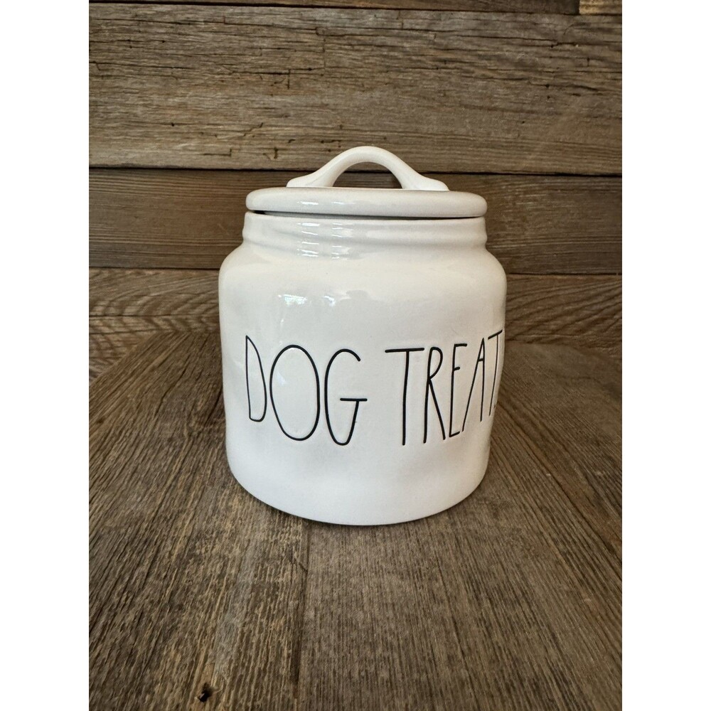 Rae Dunn Dog Treats Magenta Artisan Collection White Ceramic Canister With Lid